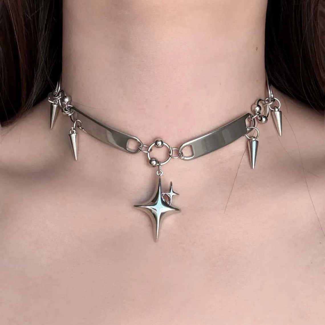 Punk Star Riveted Choker,Rock  - Jewelry Making Rings ulasan dan harga