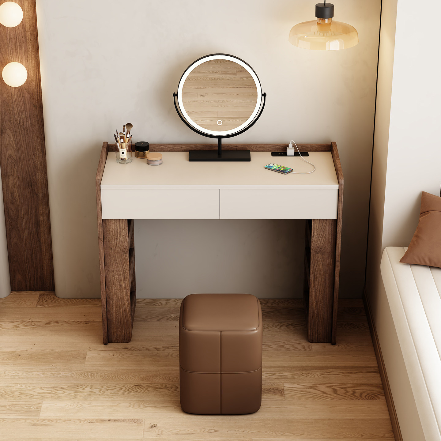 Walnut Fabric Dressing Table J - Jewelry Making Table ulasan dan harga