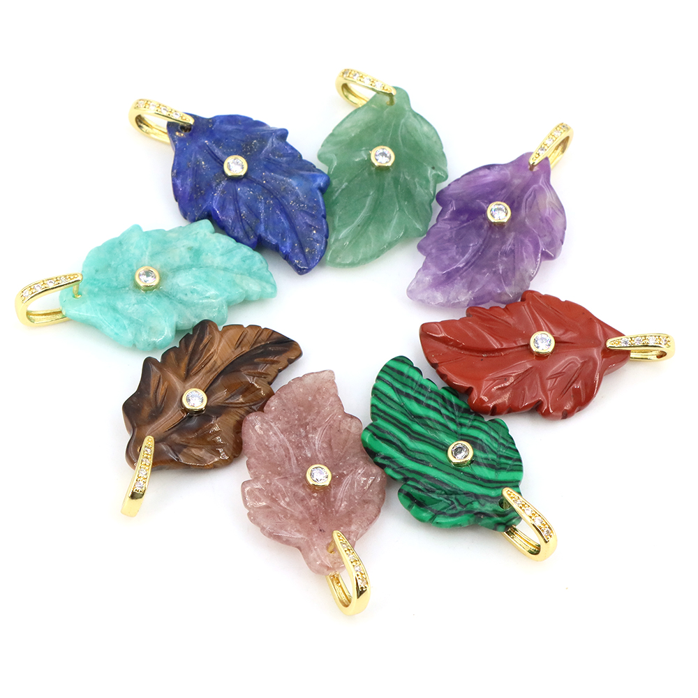 Natural Stone Leaf Pendant Hea - Jewelry Making Gemstones ulasan dan harga