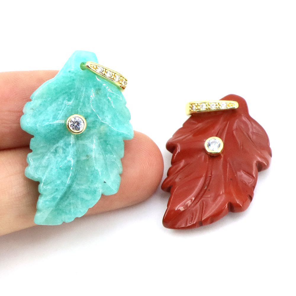 Natural Stone Leaf Pendant Hea - Jewelry Making Gemstones ulasan dan harga