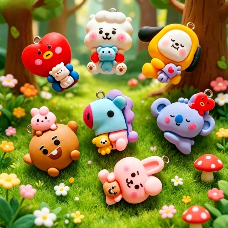 7pcs BT21 Resin Cartoon Charm  - Jewelry Making Designs ulasan dan harga
